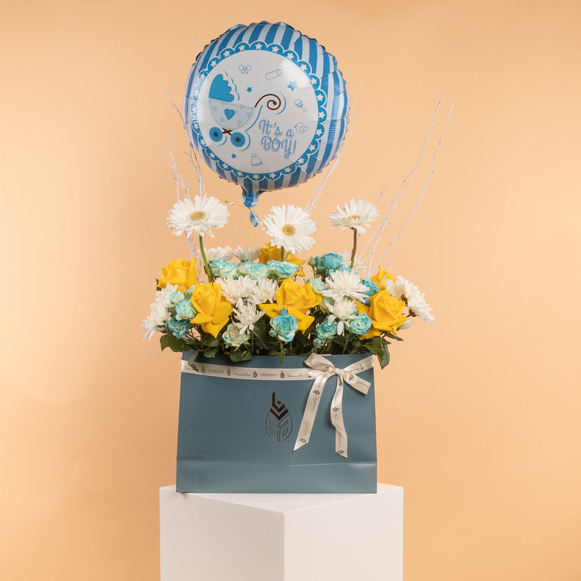 Picture of Welcome Baby Boy  Flowers Bag | Balloon