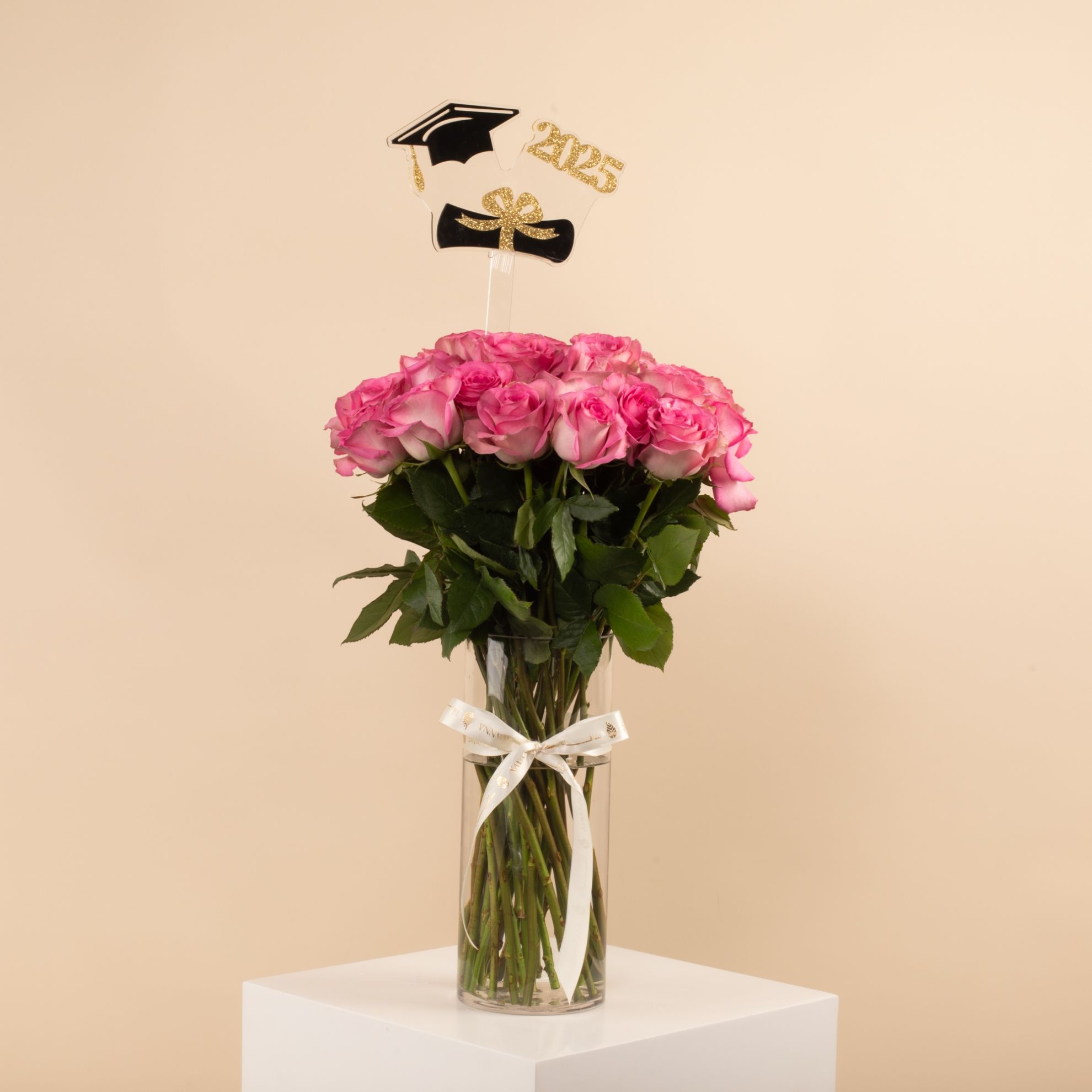 Picture of Graduation Vase | Fuchsia Roses