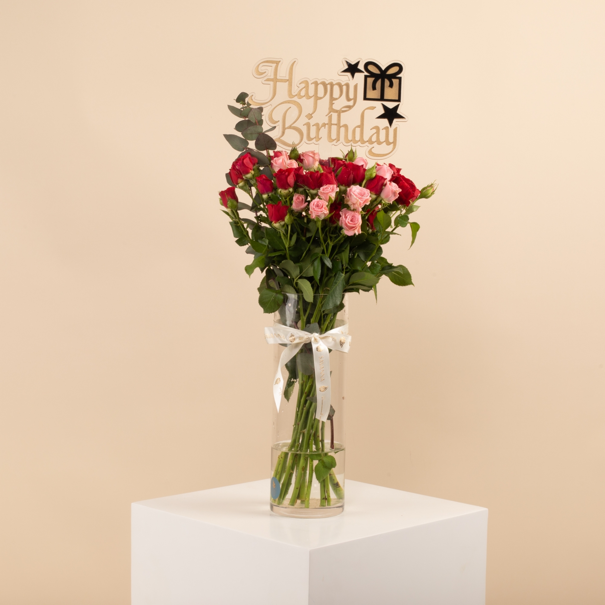 Picture of Birthday  Vase |Baby Rose Red & Pink