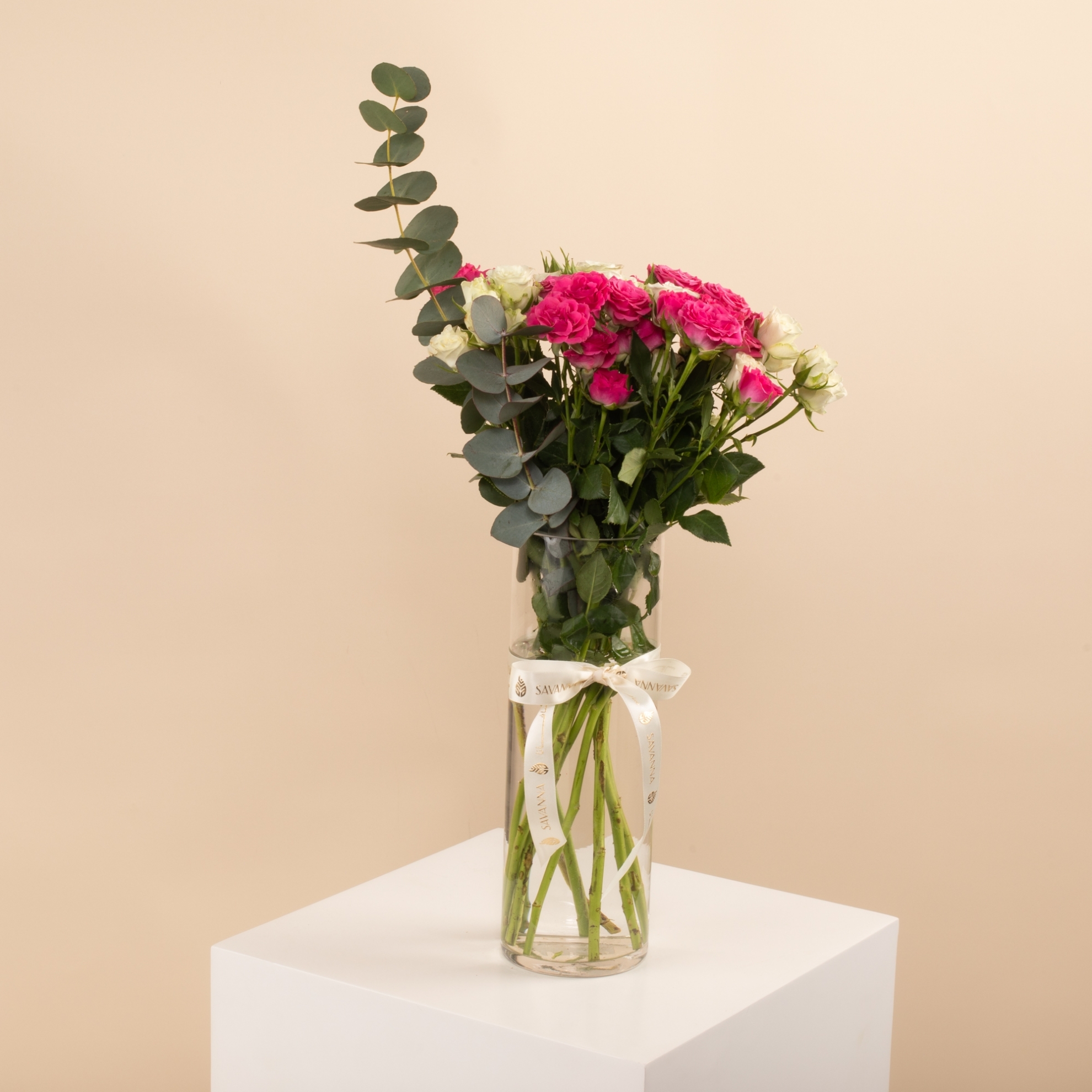 Picture of Birthday  Vase | Baby Rose Fuchsia & White