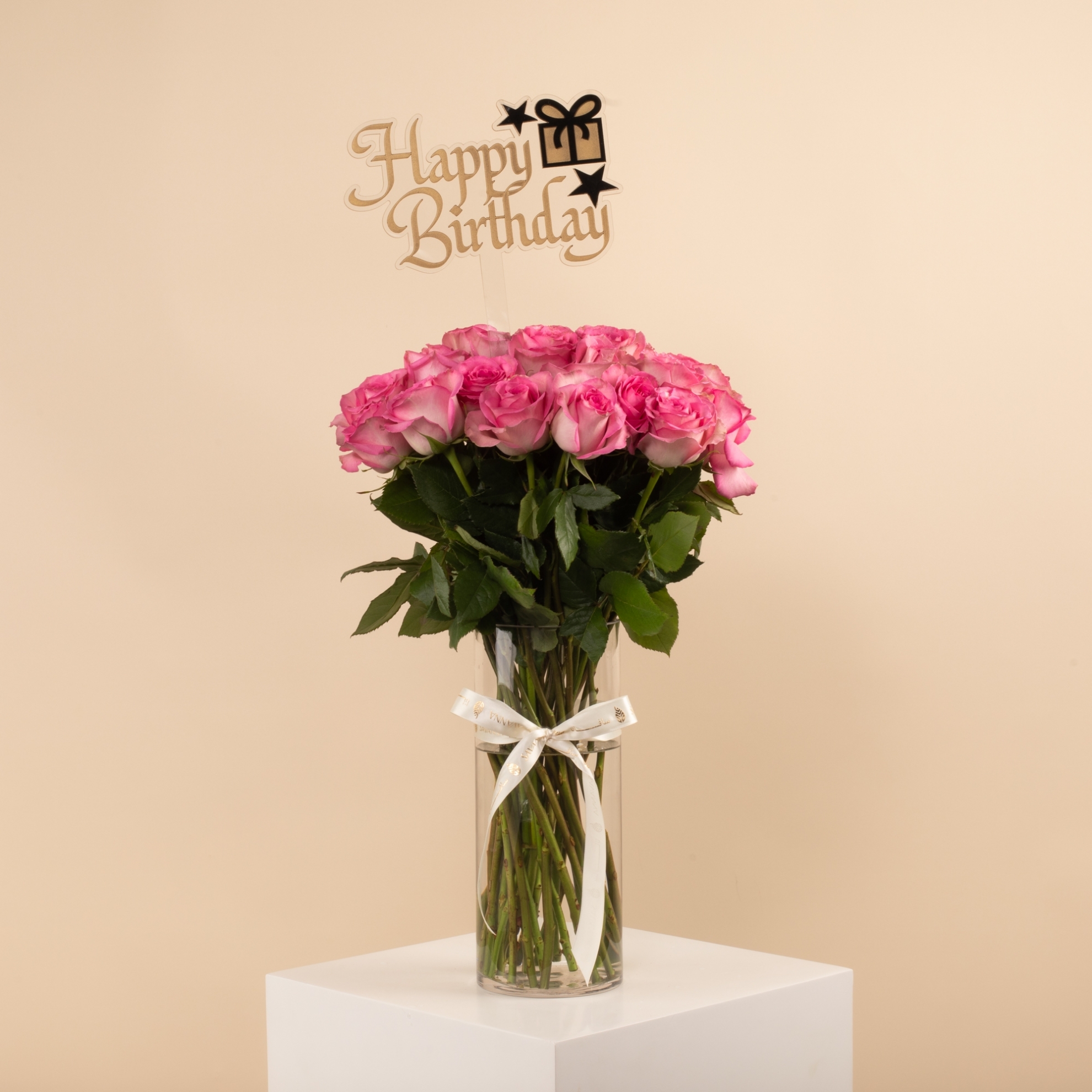 Picture of Birthday Vase | Fuchsia Roses