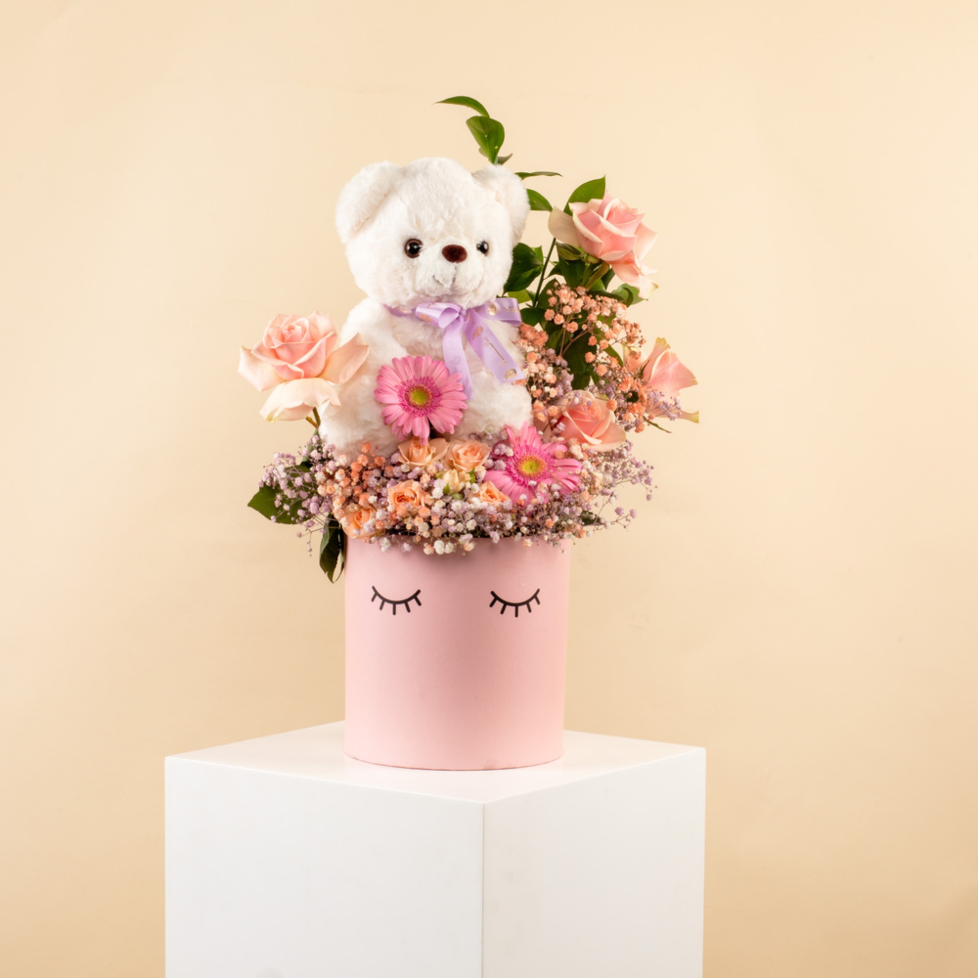 Picture of Pink Flowers Box| Teddy Bear