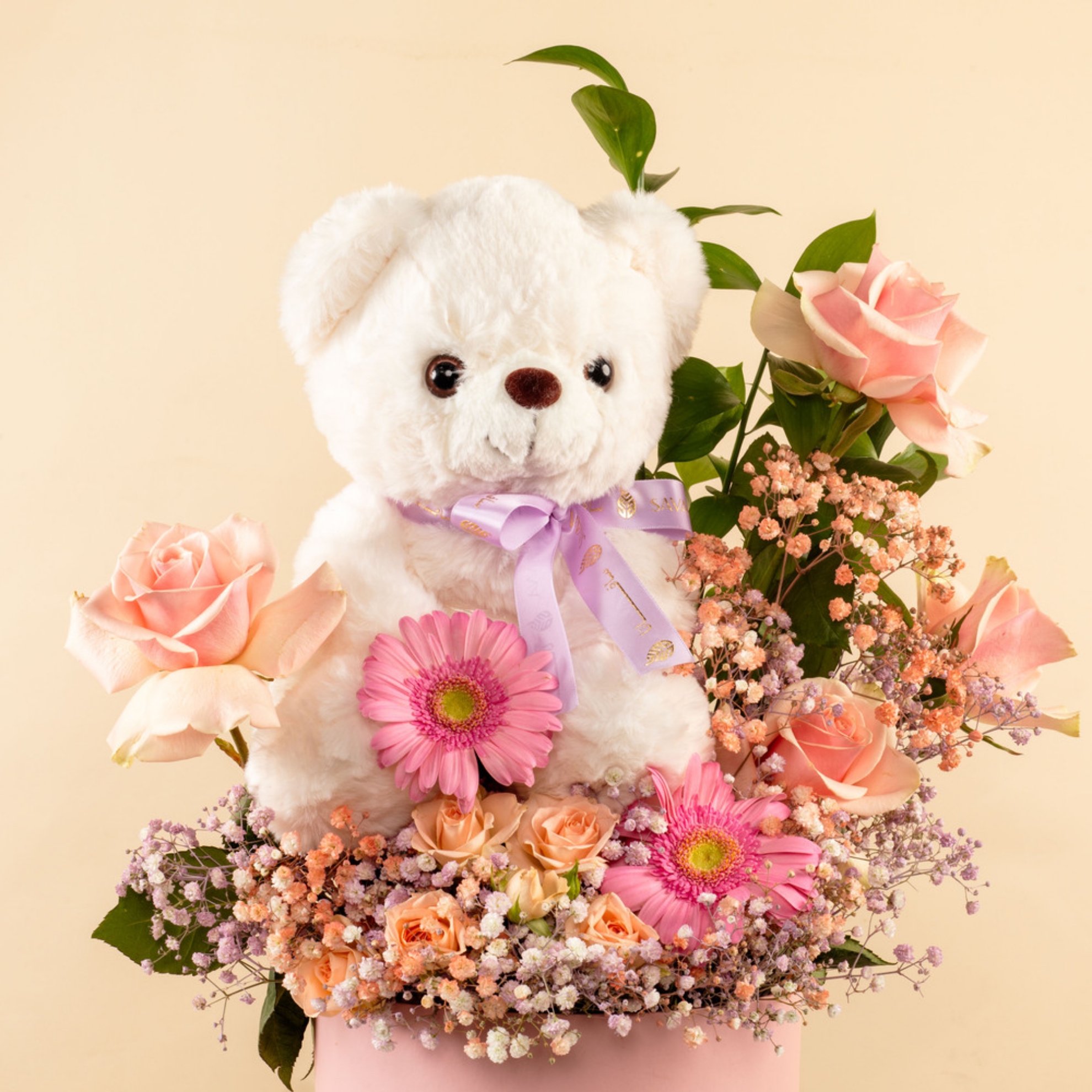 Picture of Pink Flowers Box| Teddy Bear