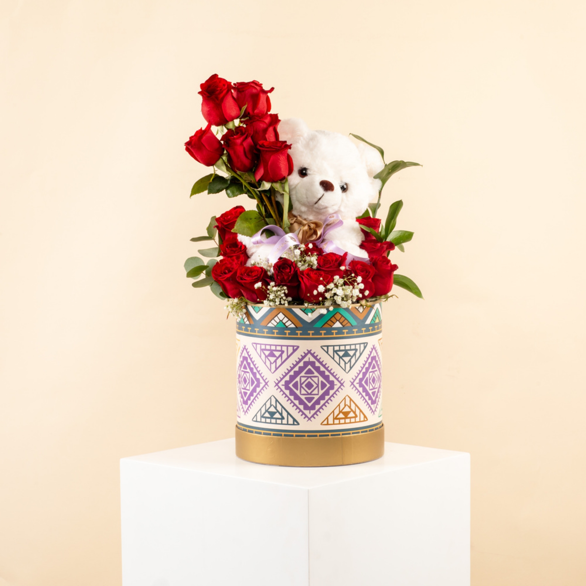 Picture of Red  Flowers Box  | Teddy Bear