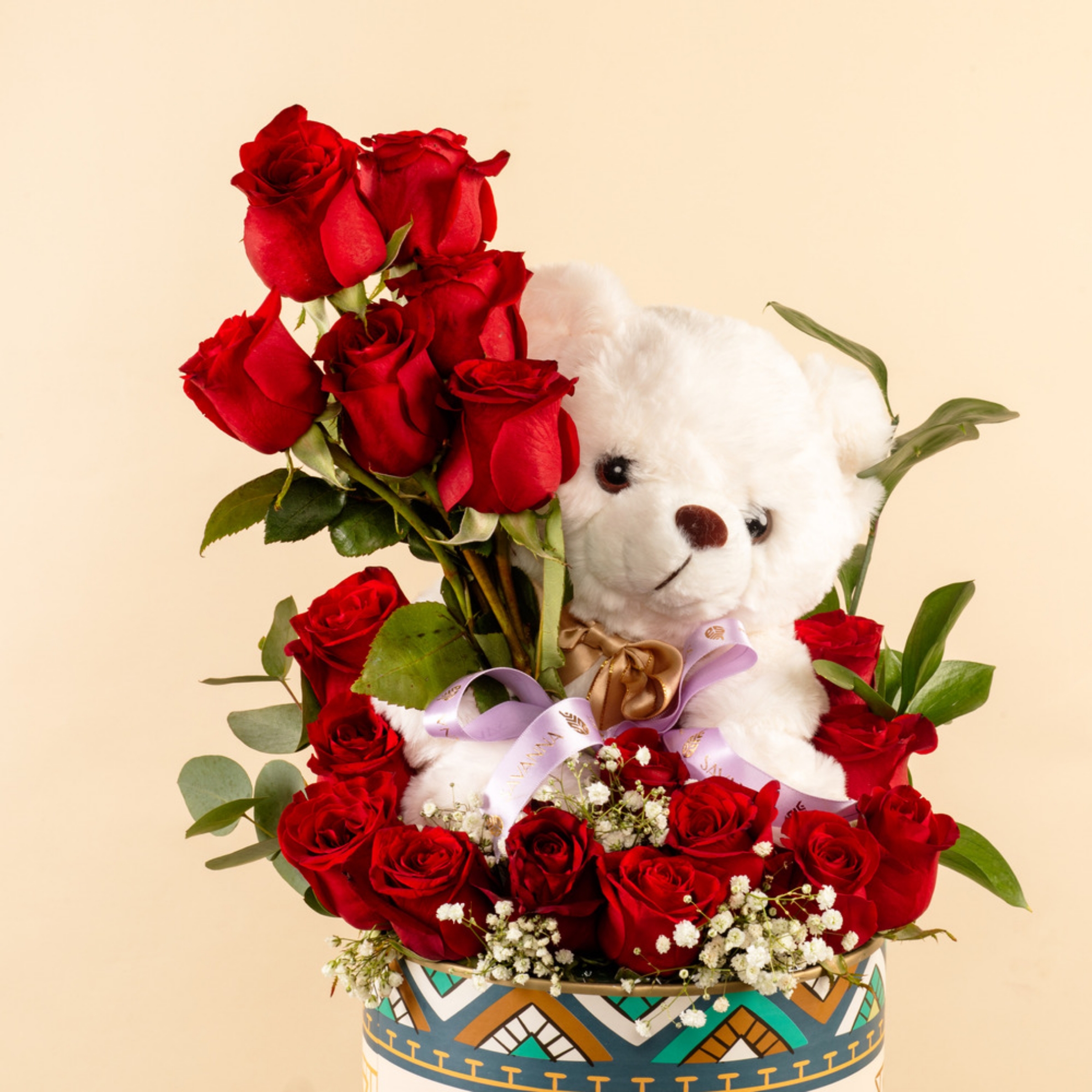 Picture of Red  Flowers Box  | Teddy Bear