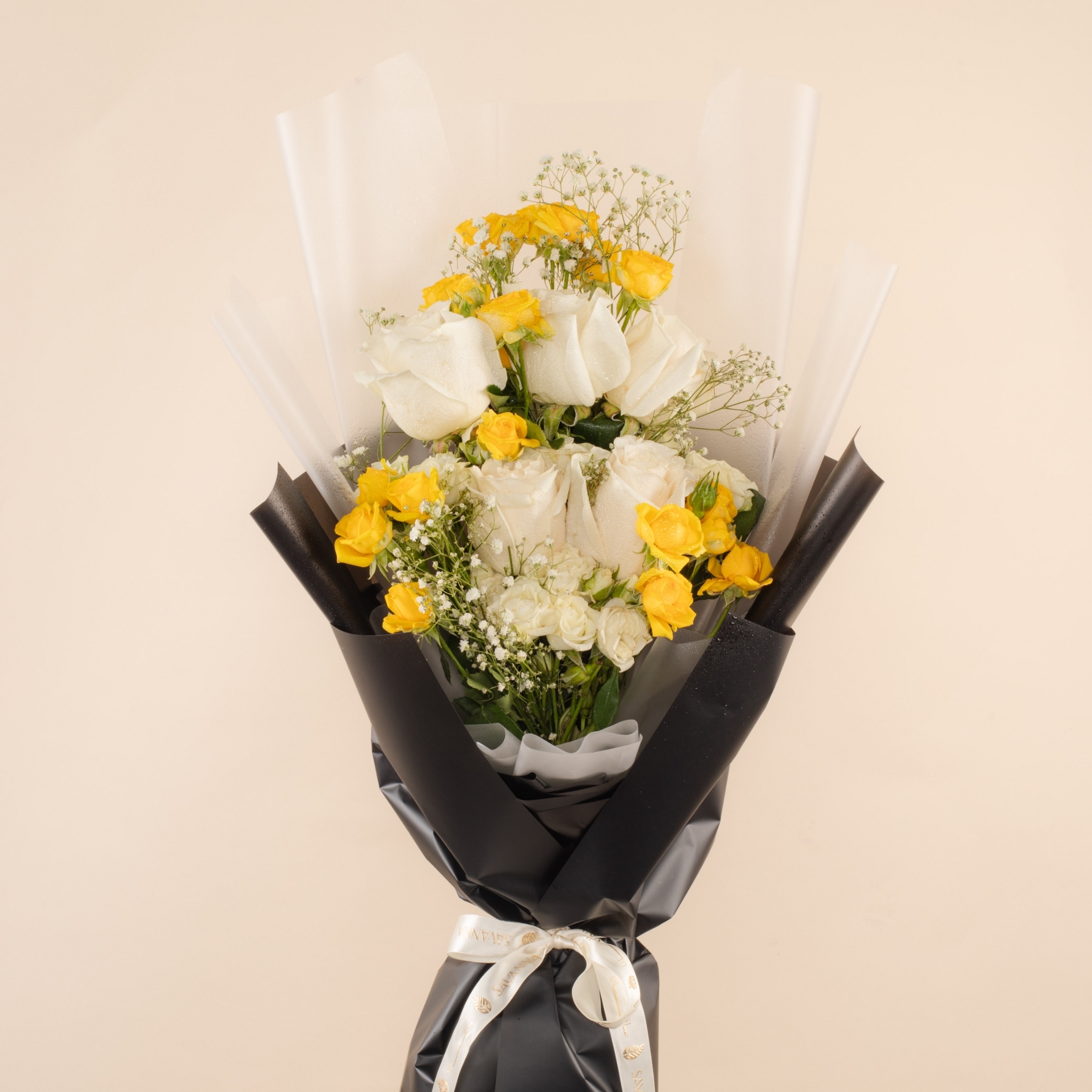 Picture of Savanna Hand Bouquet | Yellow and White Roses