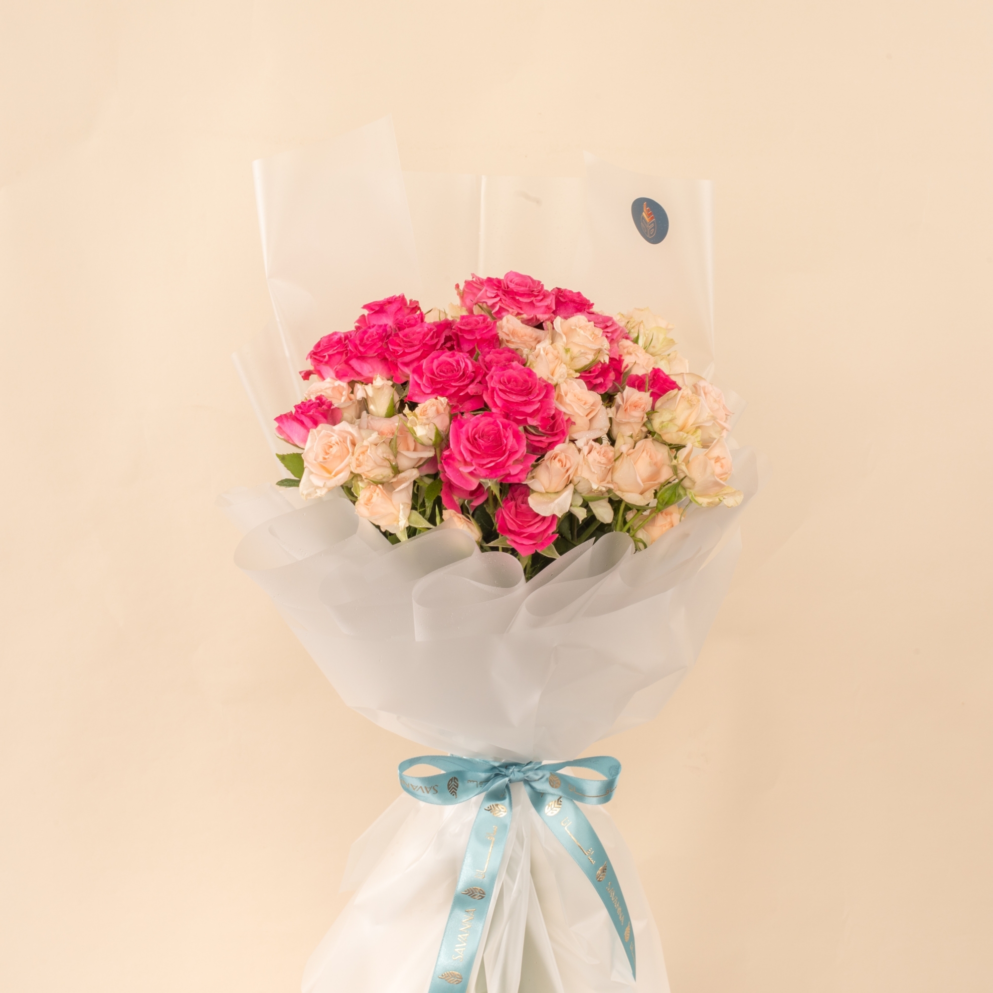 Picture of Savanna Hand Bouquet | Baby Rose Peach and Fuchsia