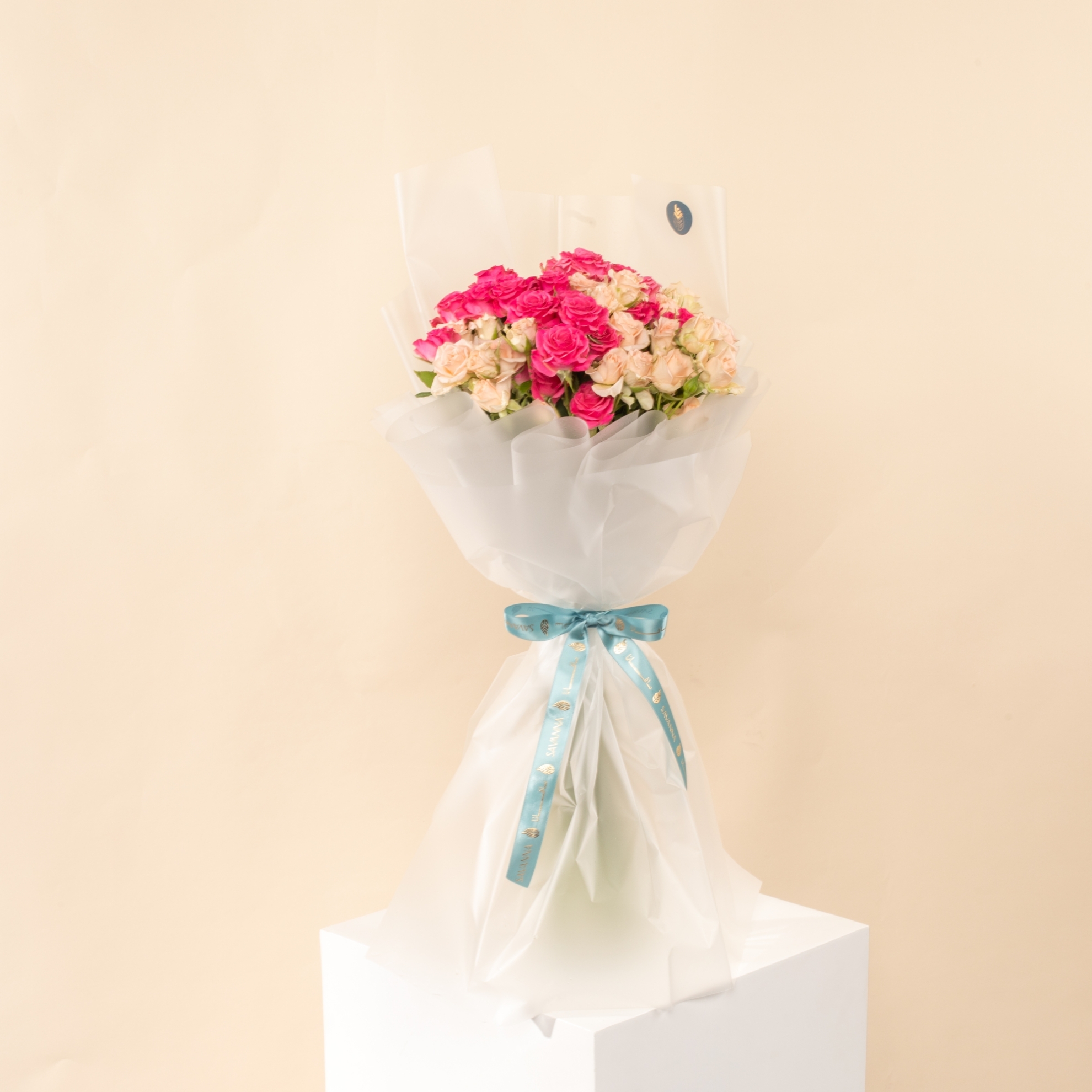 Picture of Savanna Hand Bouquet | Baby Rose Peach and Fuchsia