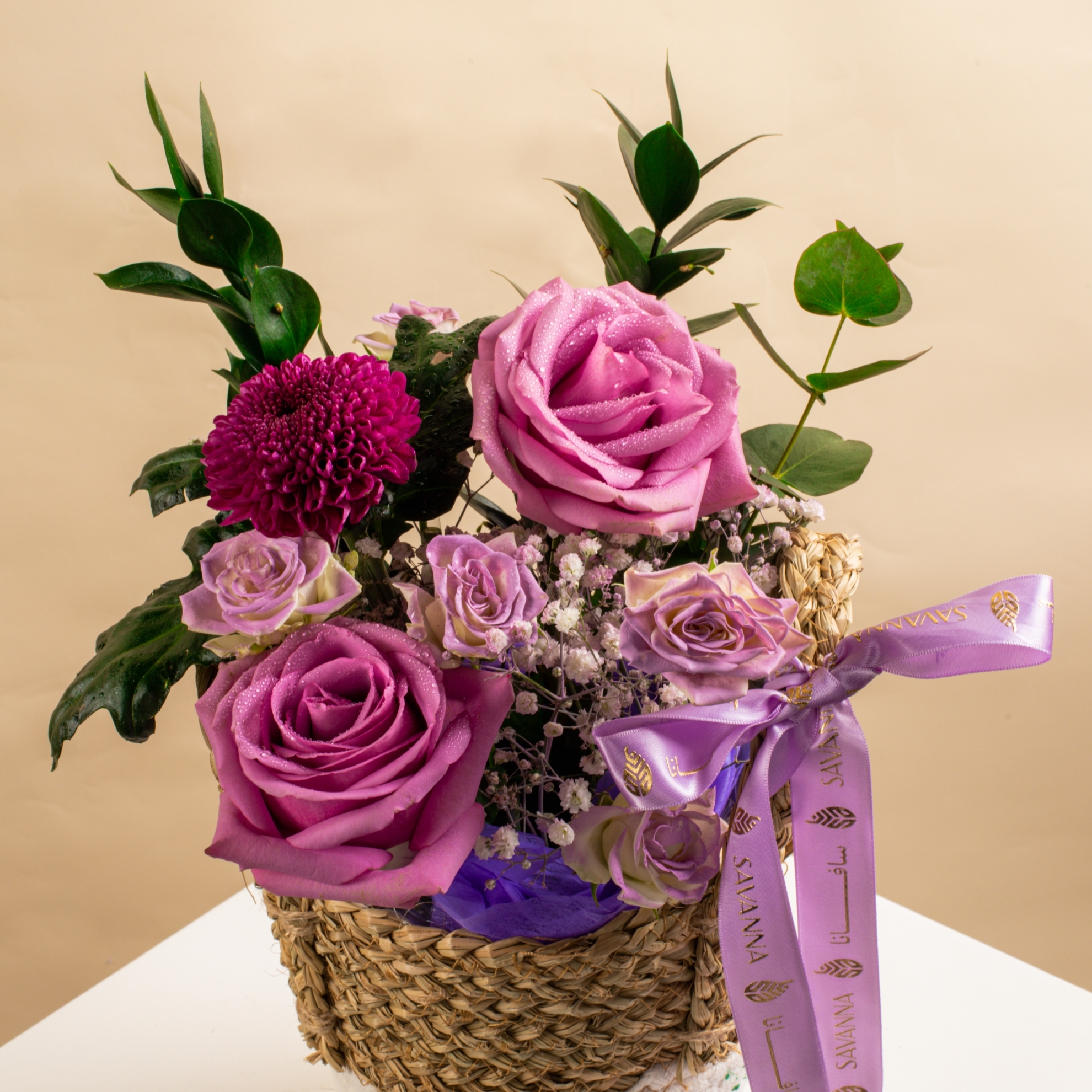 Picture of Purple Flowers Basket | Chocolate 9Pcs