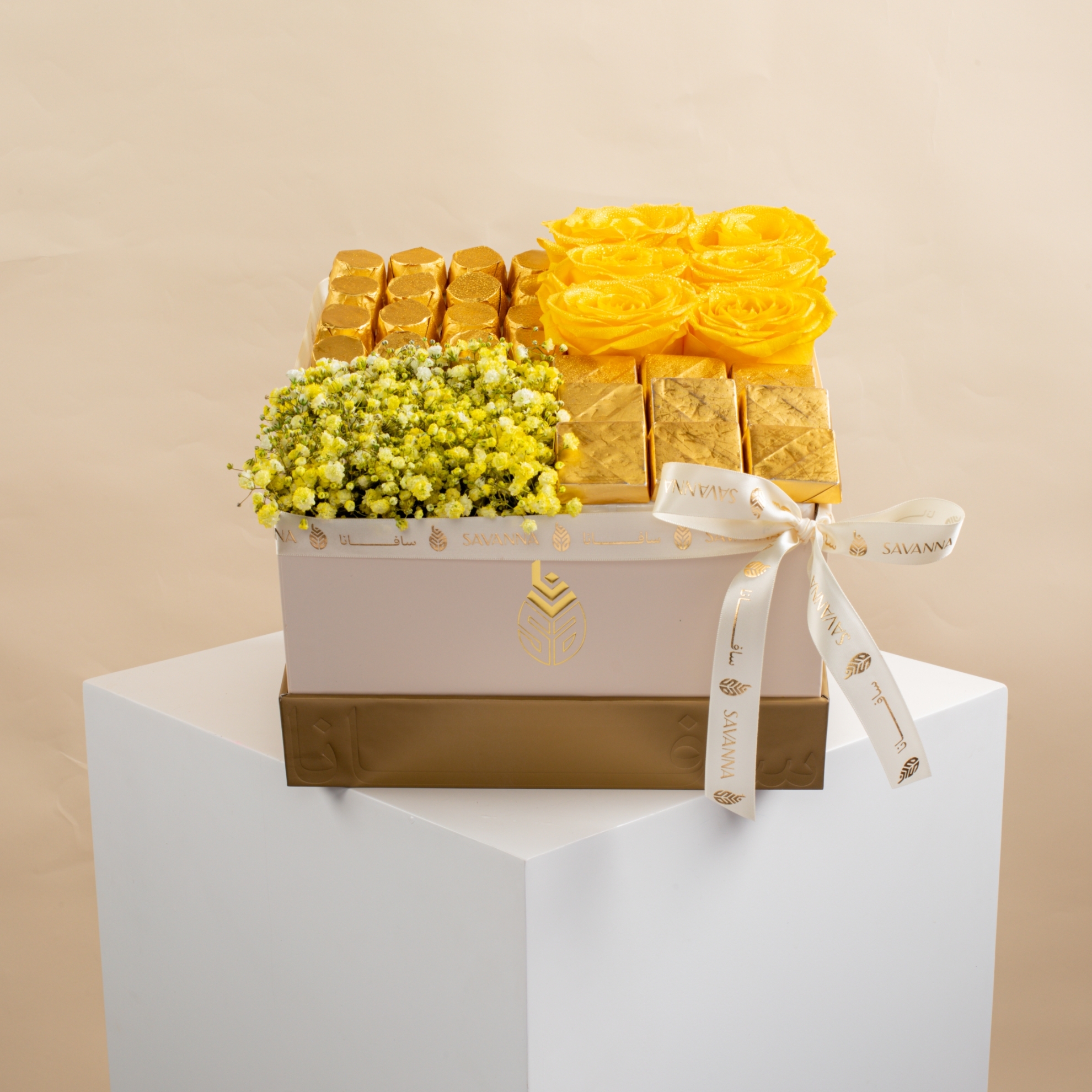 Picture of Flowers Box |Yellow Roses And Chocolate 25Pcs