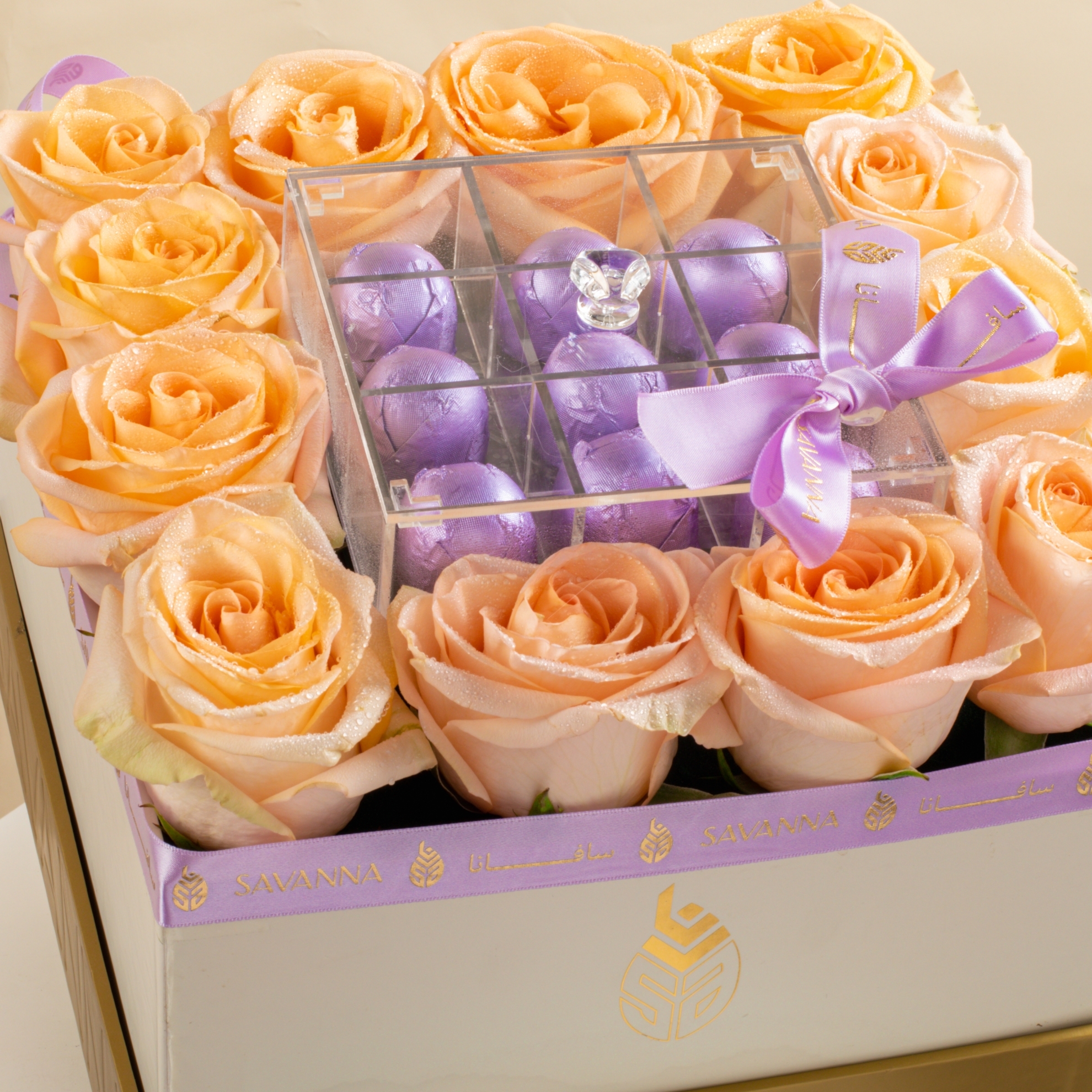 Picture of Flowers Box |Peach Rose And Chocolate 9Pcs
