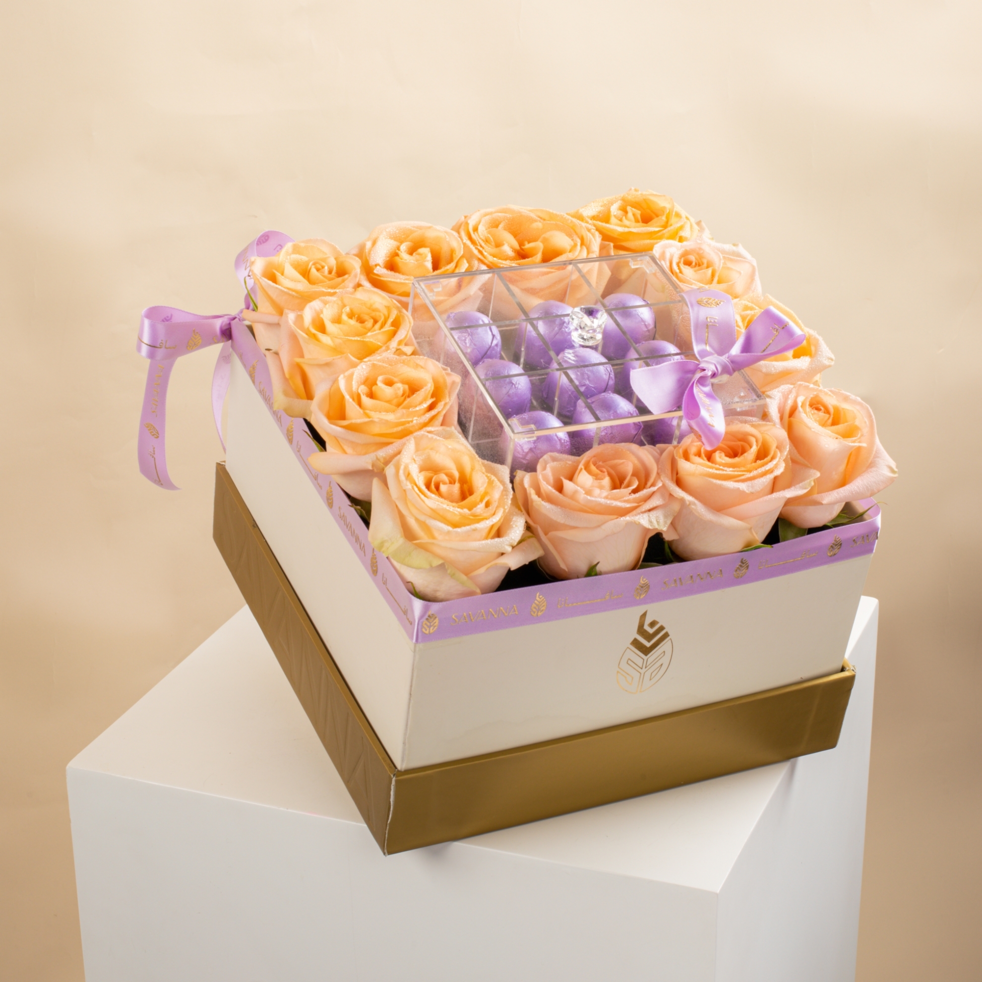 Picture of Flowers Box |Peach Rose And Chocolate 9Pcs