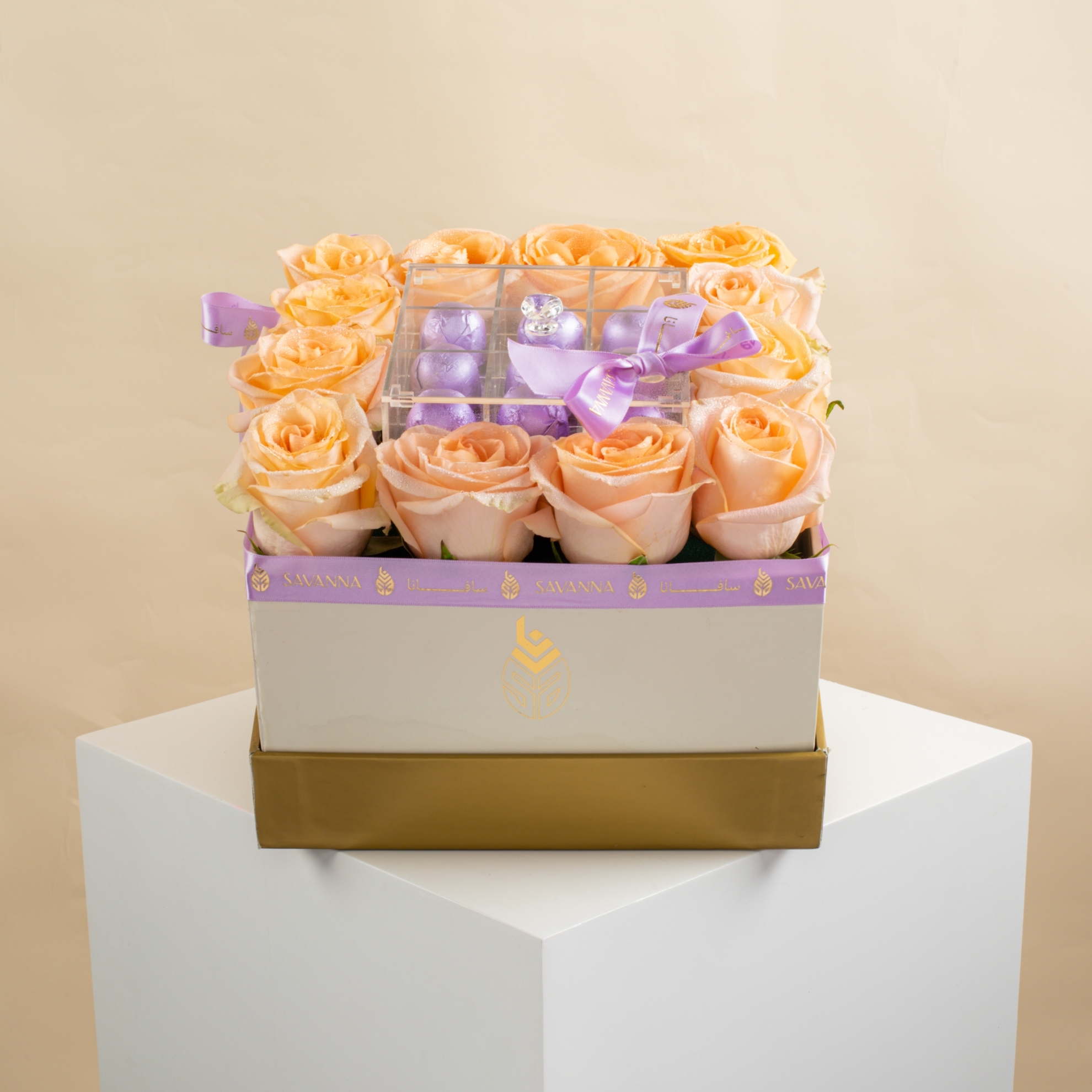 Picture of Flowers Box |Peach Rose And Chocolate 9Pcs