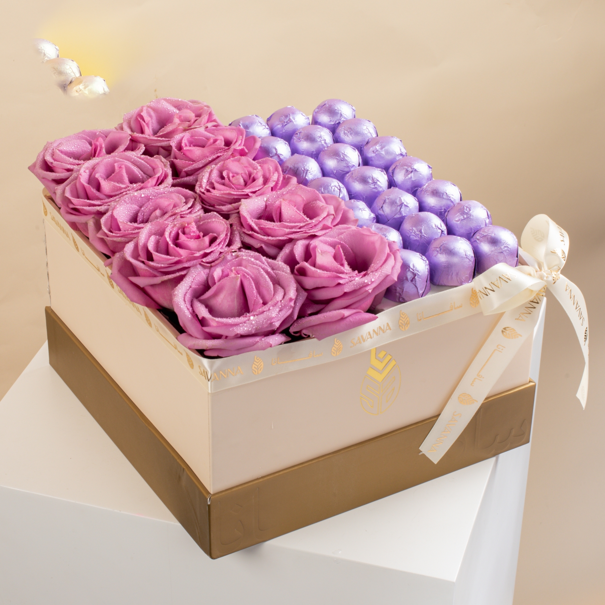Picture of Flowers Box |Purple Roses And Chocolate 21Pcs