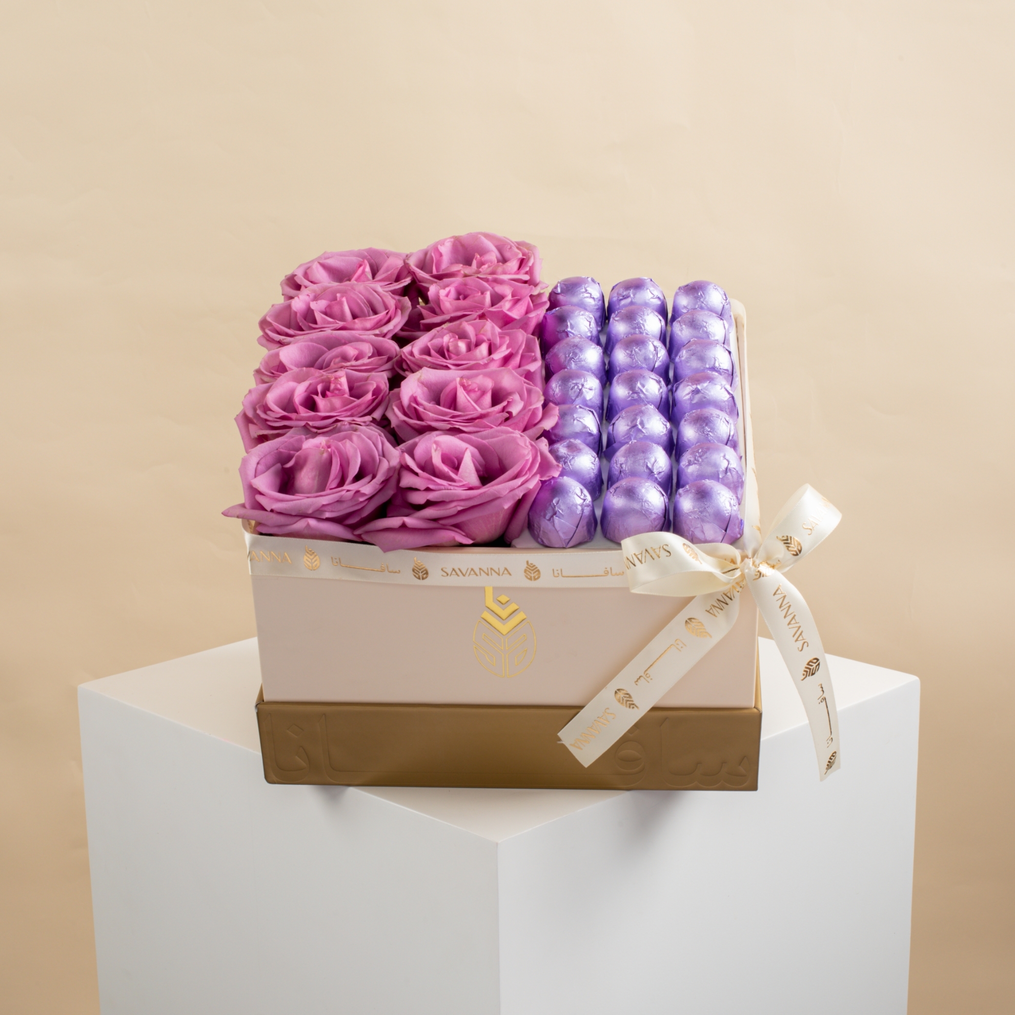 Picture of Flowers Box |Purple Roses And Chocolate 21Pcs