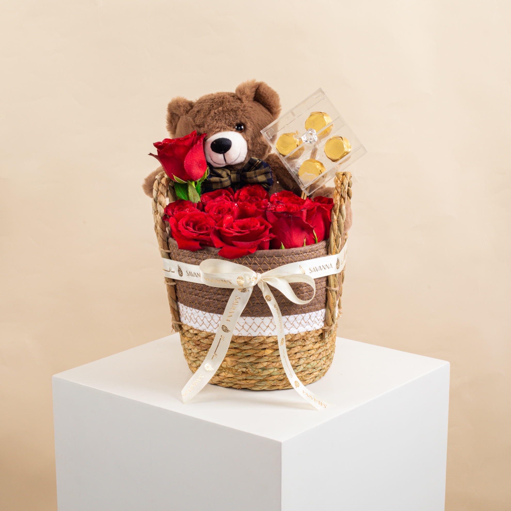 Picture of Flowers Basket | Teddy bear And Chocolate 4Pcs
